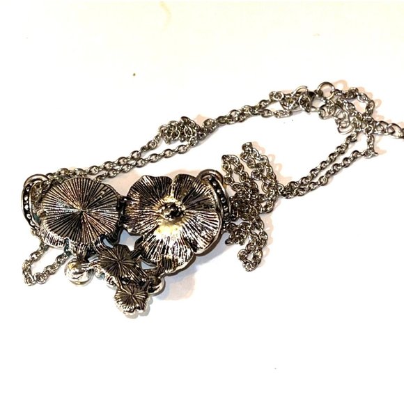 Silver Tone Western Rose Faux Turquoise Adjustable Statement Necklace Jewelry - Picture 10 of 11